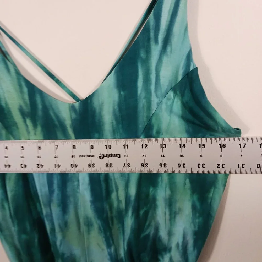 Zen Knits, Calf/Ankle Length Teal Tie Dye Jumpsuit, Size Large, Adj. Straps Boho - Picture 12 of 16